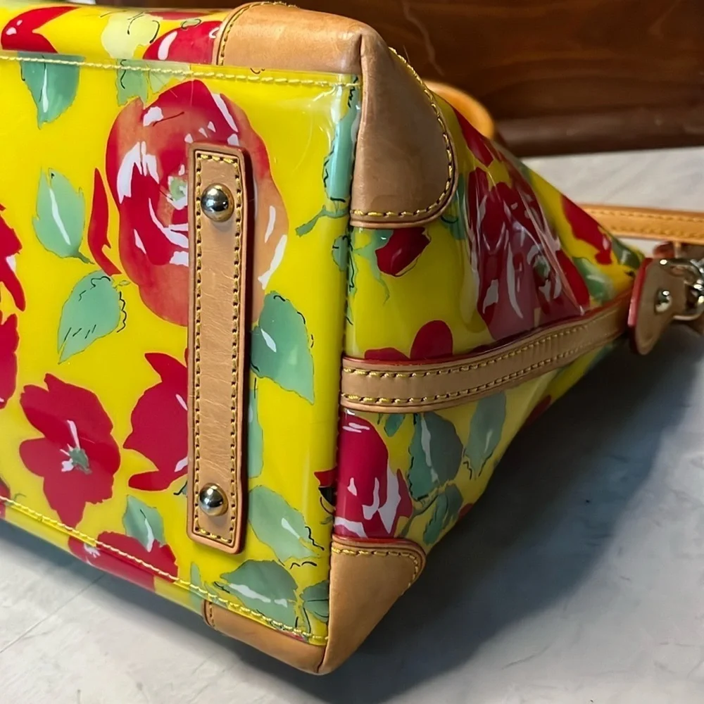 Dooney Bourke  Satchel Crossbody  shoulder Bag  vinyl coated floral/leather EUC
